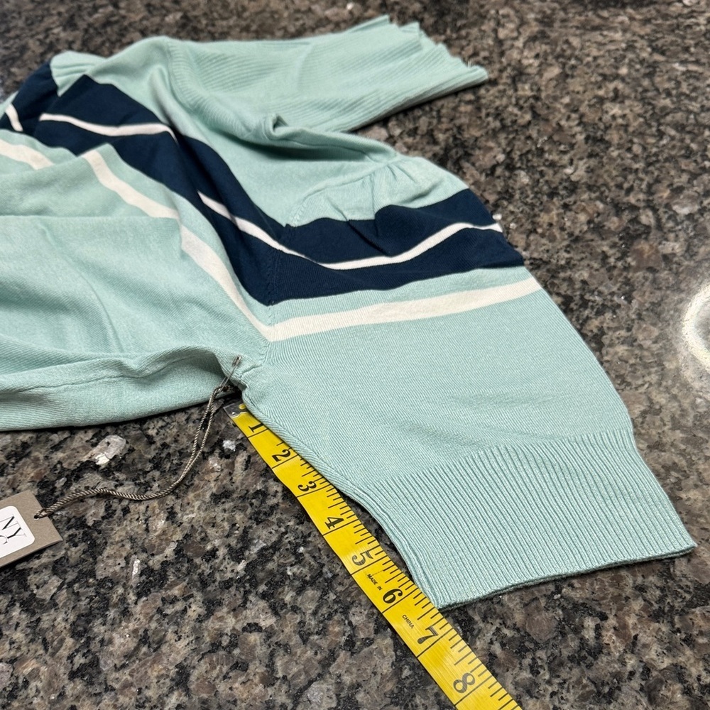New York & Company Mint and Navy Striped Turtleneck - Picture 10 of 11